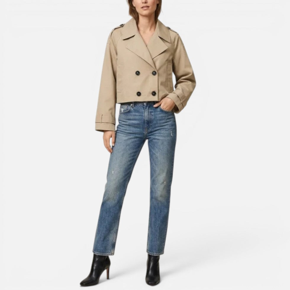 Women's Cropped Double Breasted Trench Jacket