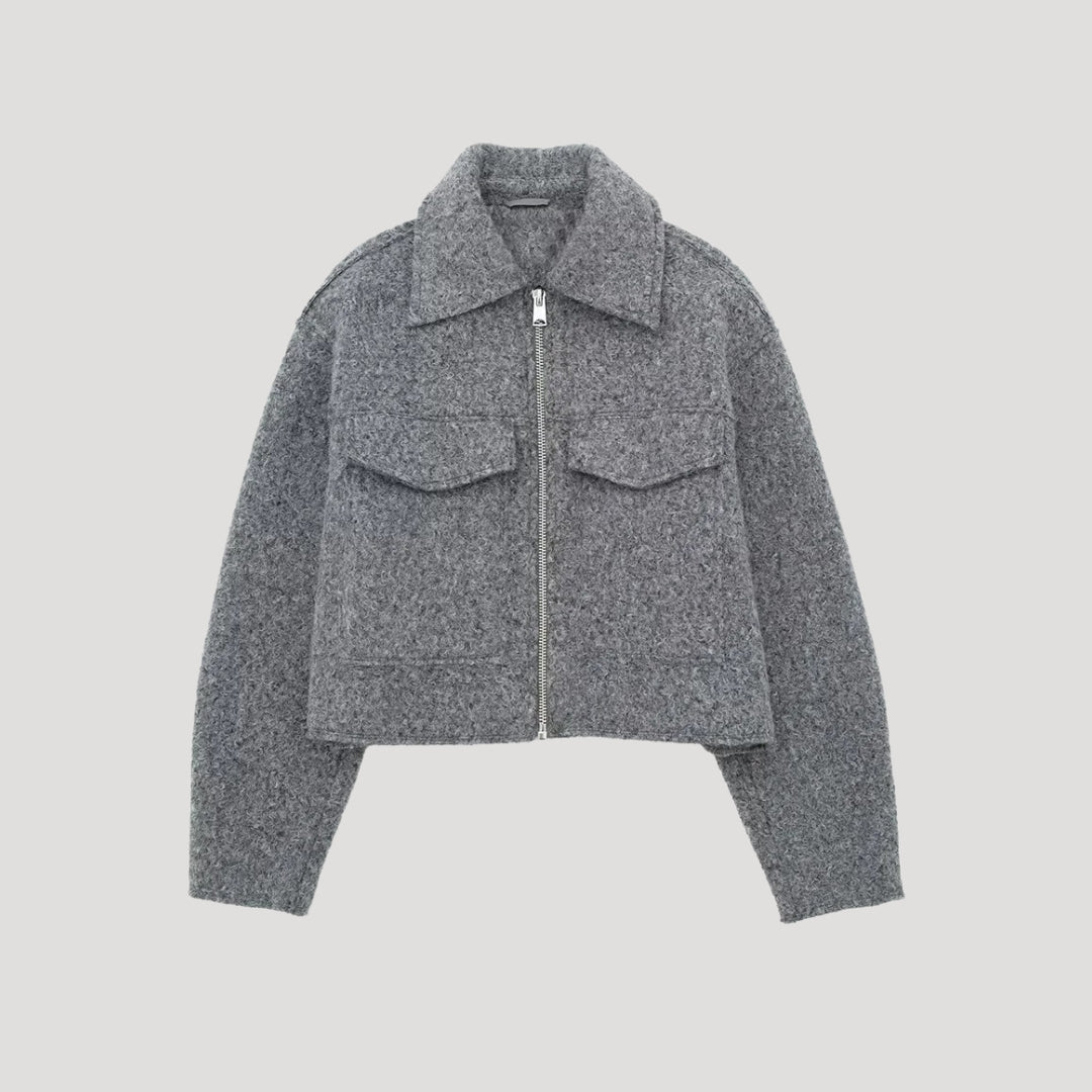 Women's Cropped Zip Jacket with Flap Pockets