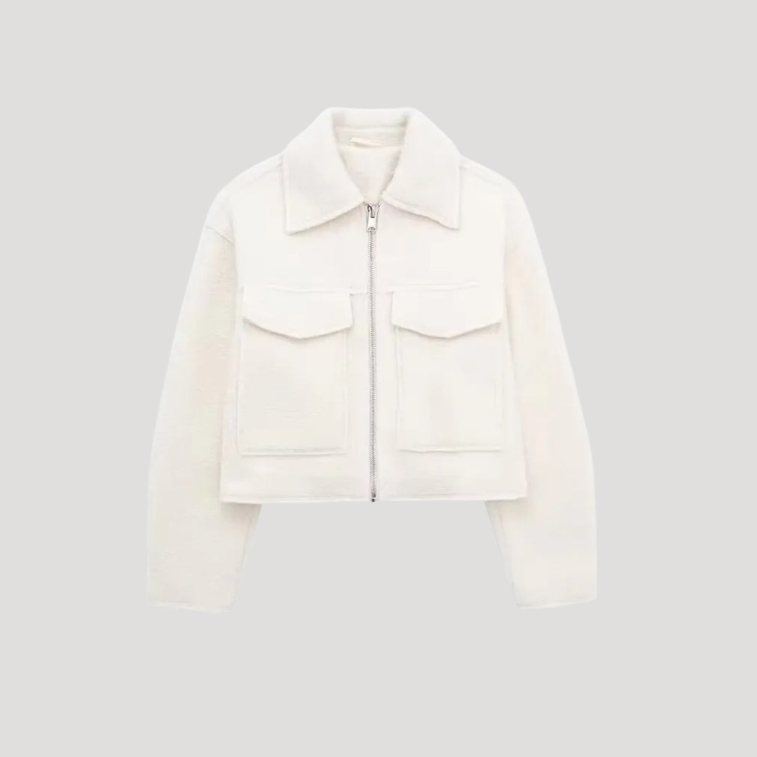 Women's Cropped Zip Jacket with Flap Pockets