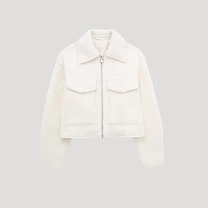Women's Cropped Zip Jacket with Flap Pockets