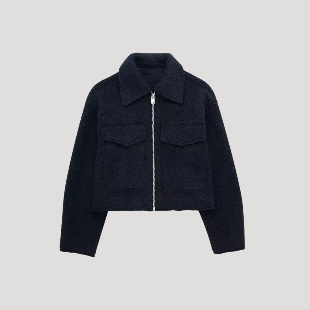 Women's Cropped Zip Jacket with Flap Pockets