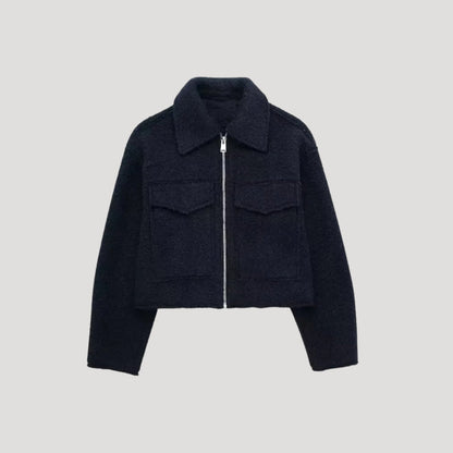Women's Cropped Zip Jacket with Flap Pockets