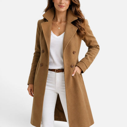 Women's Double-Breasted Long Coat with Lapel Collar