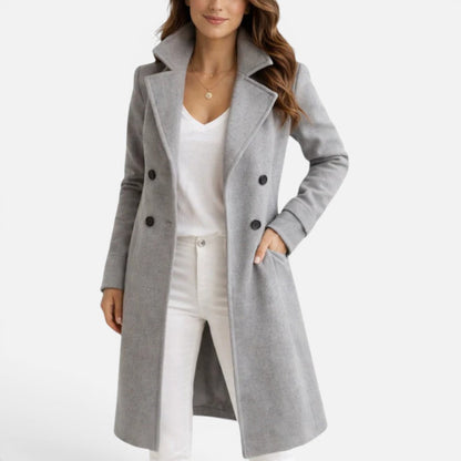 Women's Double-Breasted Long Coat with Lapel Collar