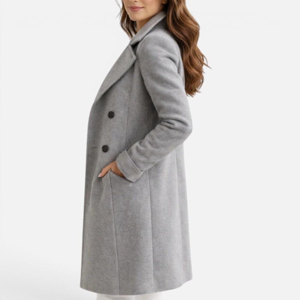 Women's Double-Breasted Long Coat with Lapel Collar