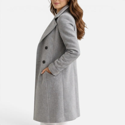 Women's Double-Breasted Long Coat with Lapel Collar