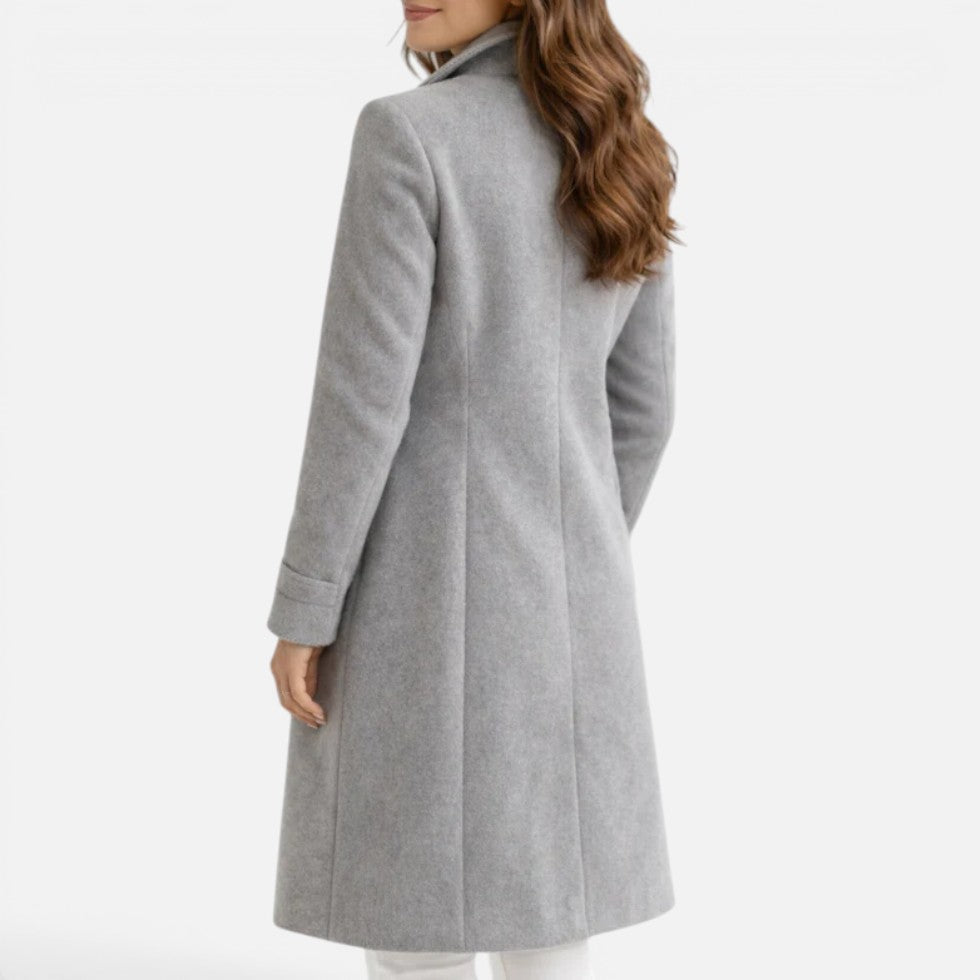 Women's Double-Breasted Long Coat with Lapel Collar