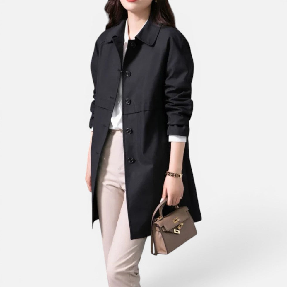Women's Mid-Length Trench Coat with Button Closure