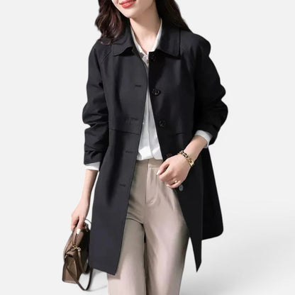 Women's Mid-Length Trench Coat with Button Closure