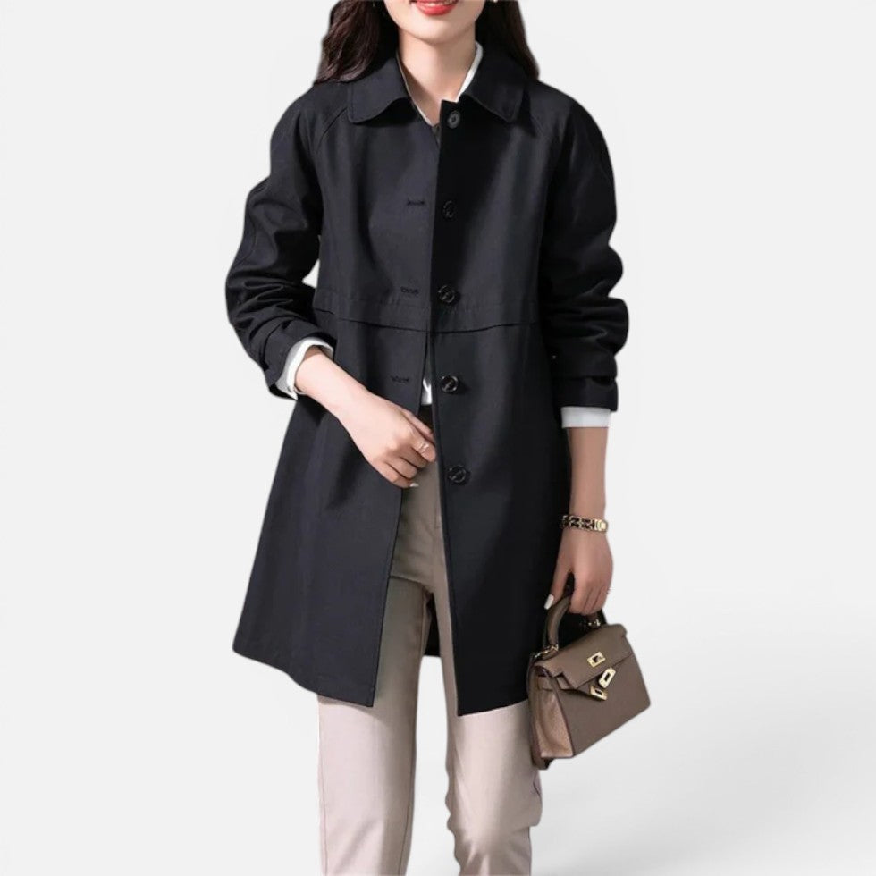Women's Mid-Length Trench Coat with Button Closure