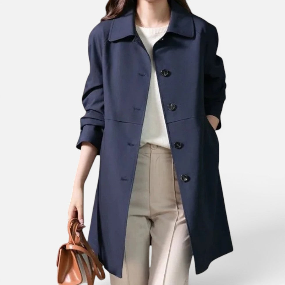 Women's Mid-Length Trench Coat with Button Closure