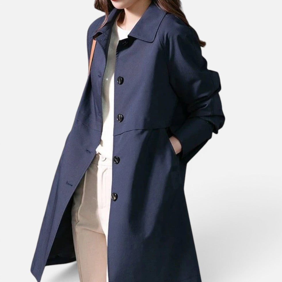 Women's Mid-Length Trench Coat with Button Closure