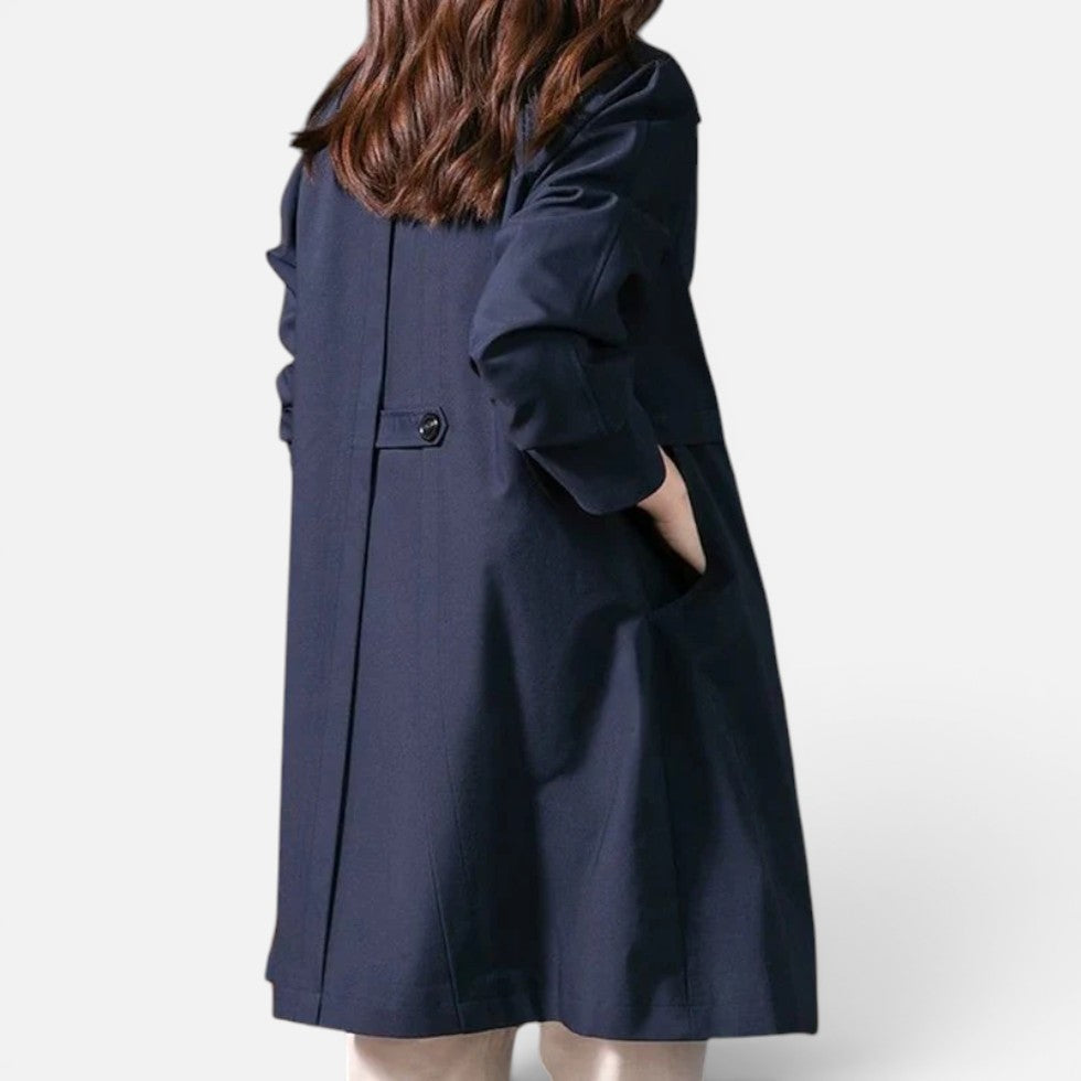 Women's Mid-Length Trench Coat with Button Closure
