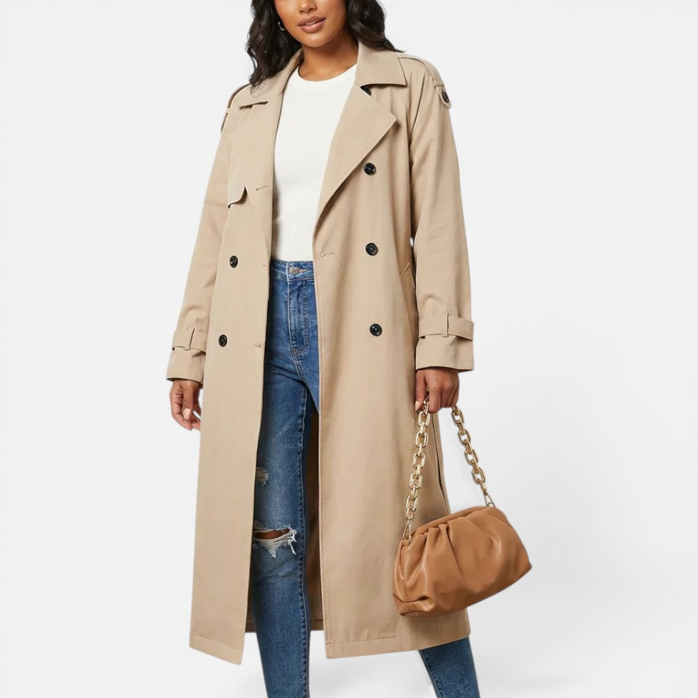 Women's Long Double-Breasted Trench Coat