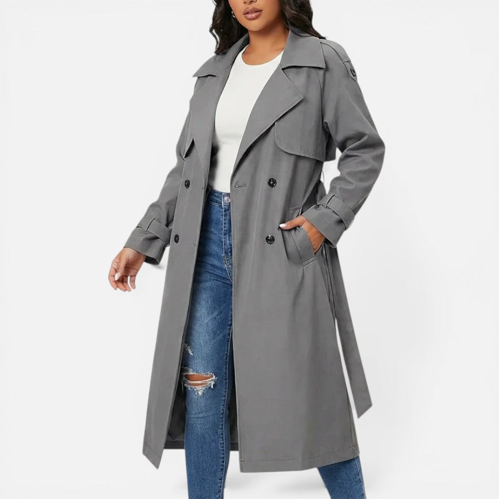 Women's Long Double-Breasted Trench Coat