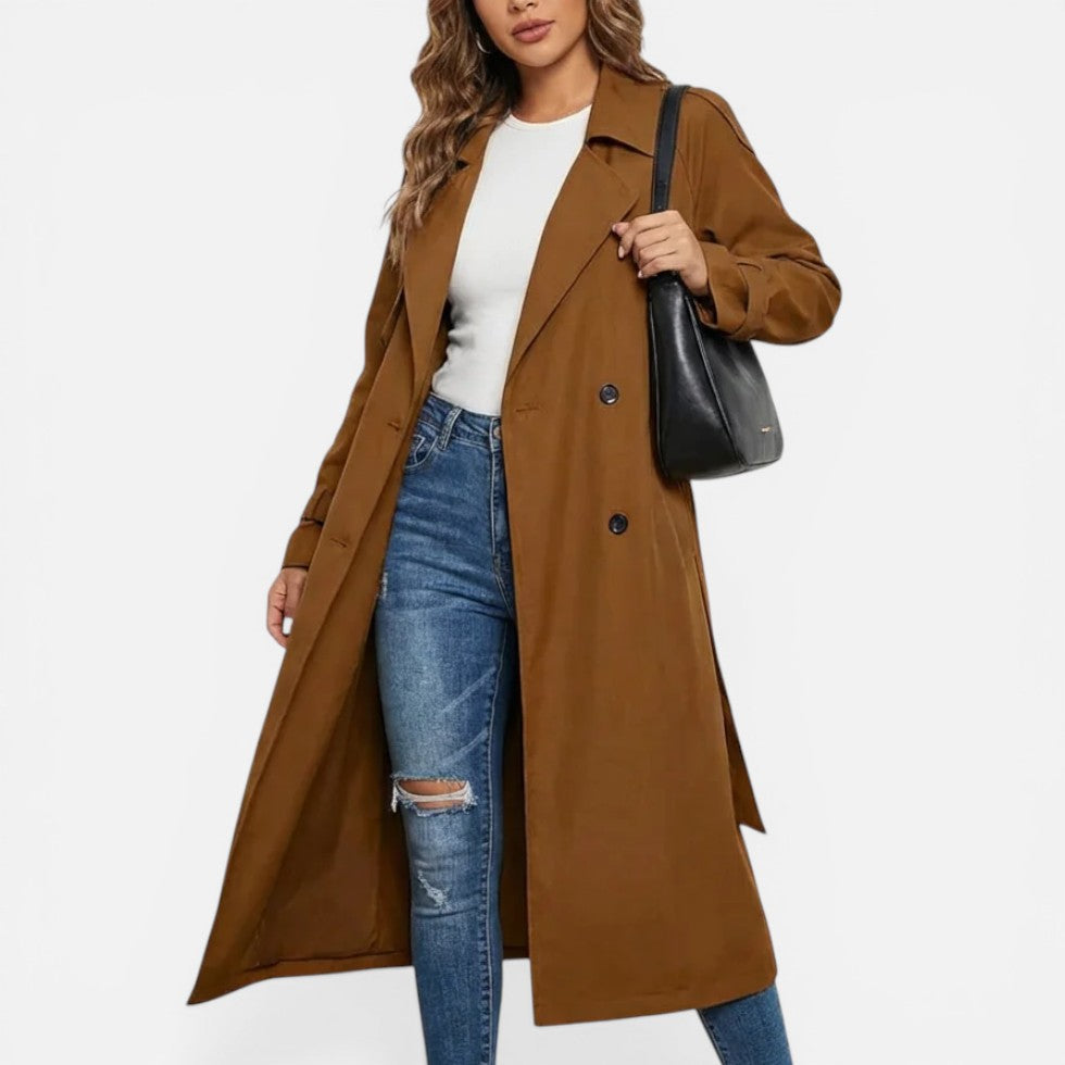 Women's Long Double-Breasted Trench Coat