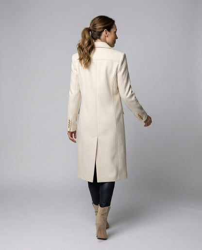 Women's Double-Breasted Long Coat with Gold Buttons