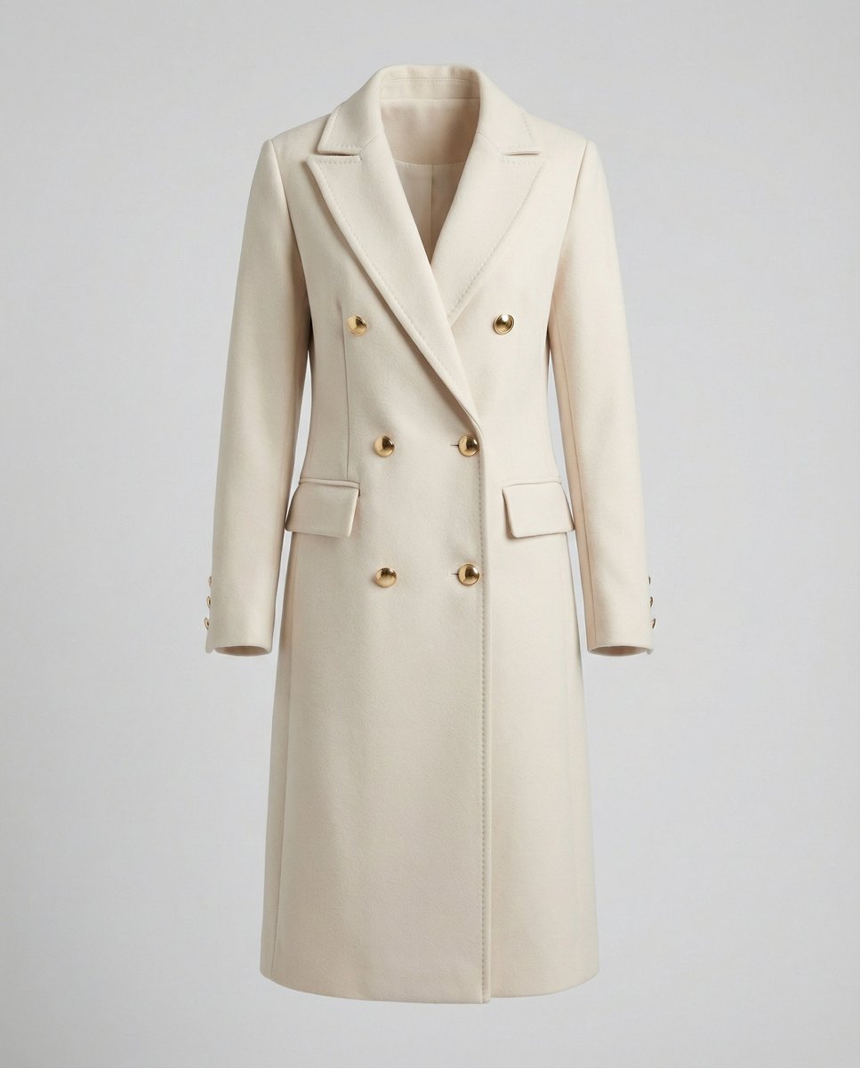 Women's Double-Breasted Long Coat with Gold Buttons