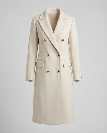 Women's Double-Breasted Long Coat with Gold Buttons