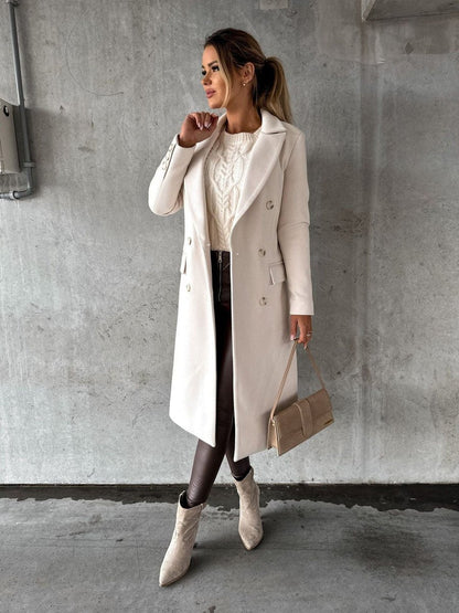 Women's Double-Breasted Long Coat with Gold Buttons