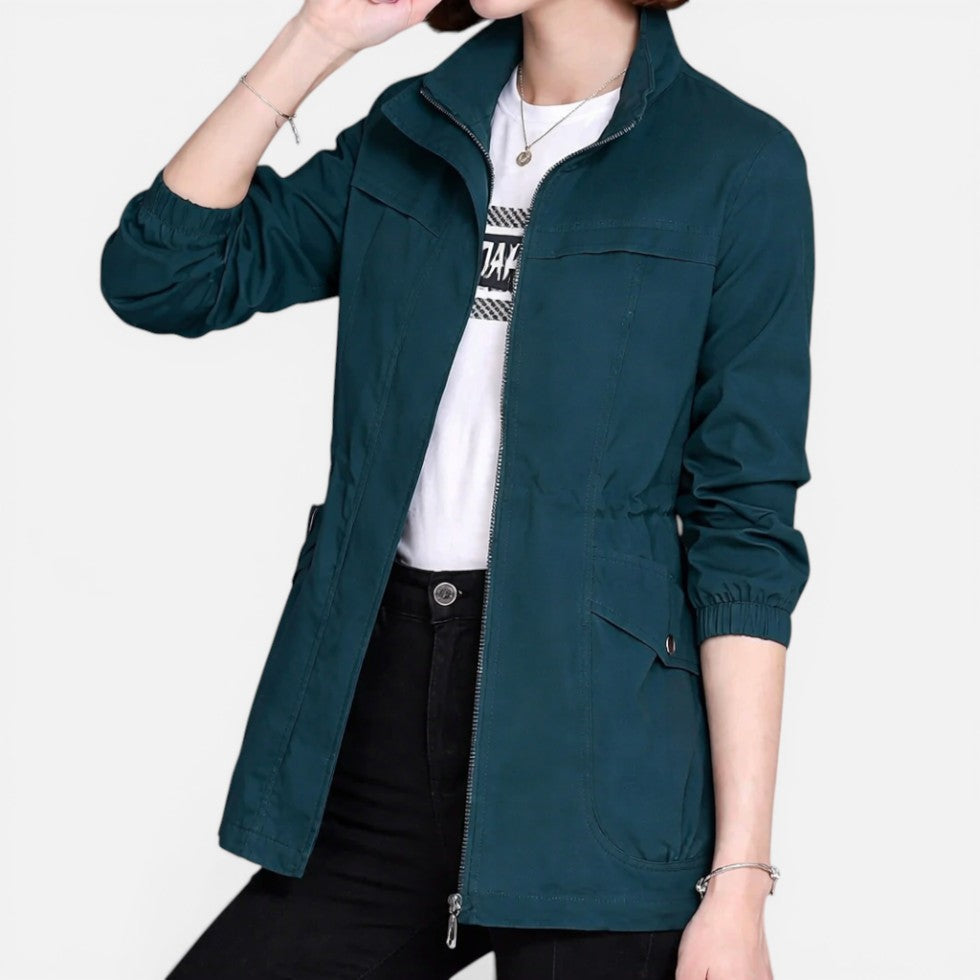Women's Zip-Front Lightweight Jacket with Drawstring Waist