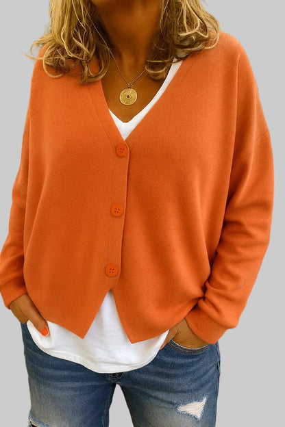 Women's Oversized V-Neck Cardigan with Buttons