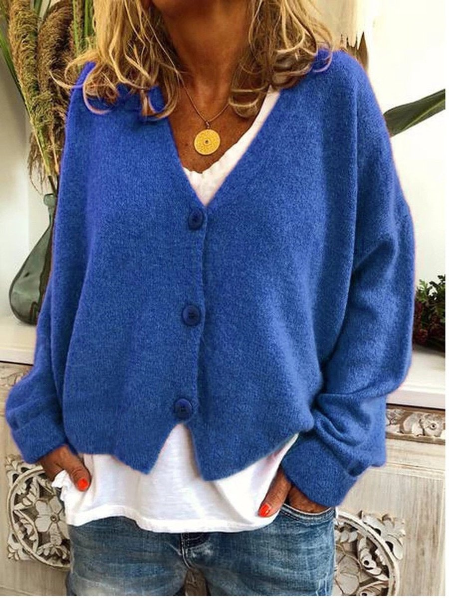 Women's Oversized V-Neck Cardigan with Buttons