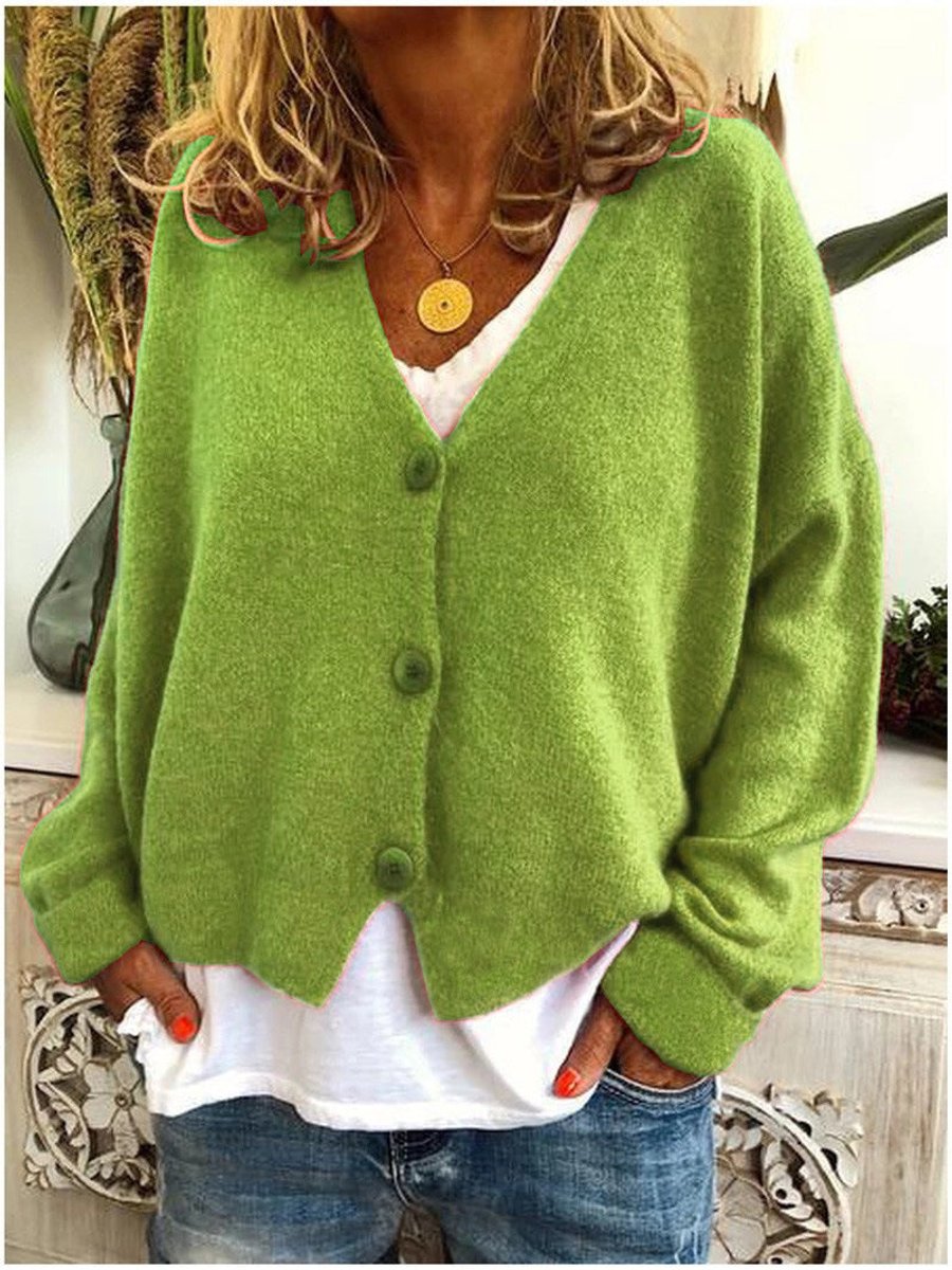 Women's Oversized V-Neck Cardigan with Buttons