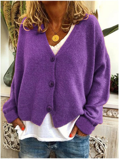 Women's Oversized V-Neck Cardigan with Buttons