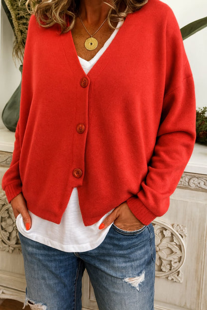 Women's Oversized V-Neck Cardigan with Buttons