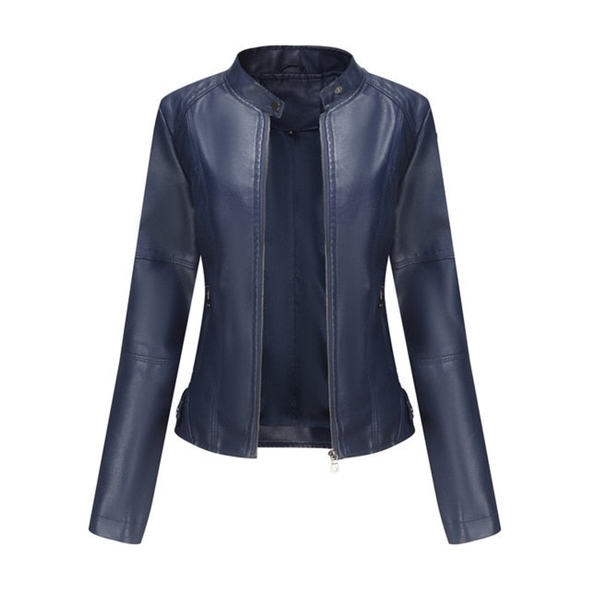Women's Faux Leather Biker Jacket with Stand Collar