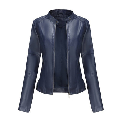 Women's Faux Leather Biker Jacket with Stand Collar