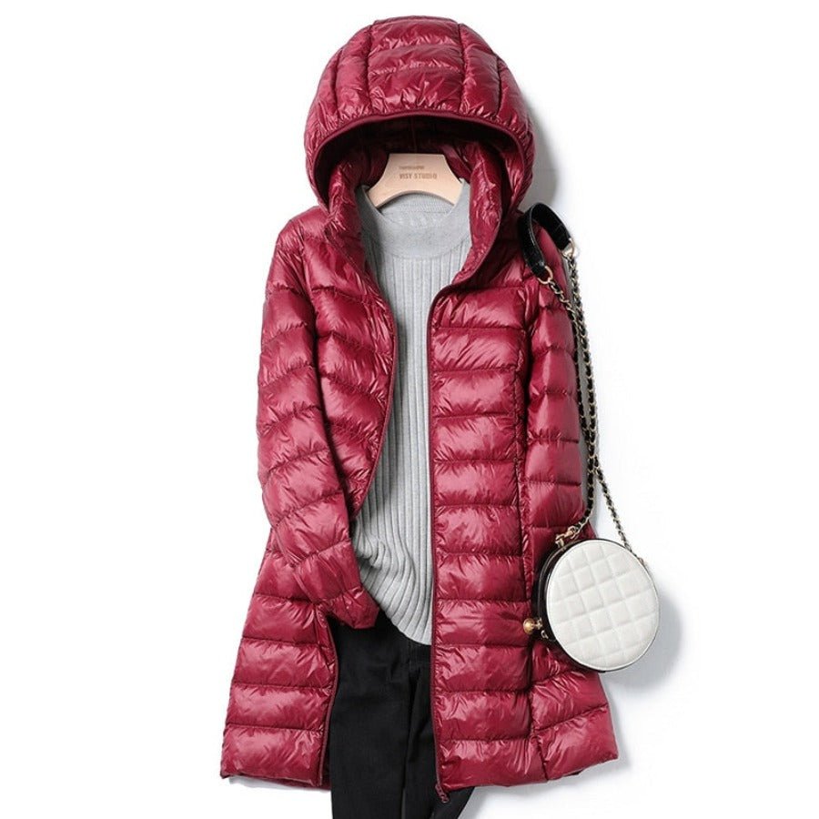 Women's Winter Puffer Coat – Long, Hooded, Quilted