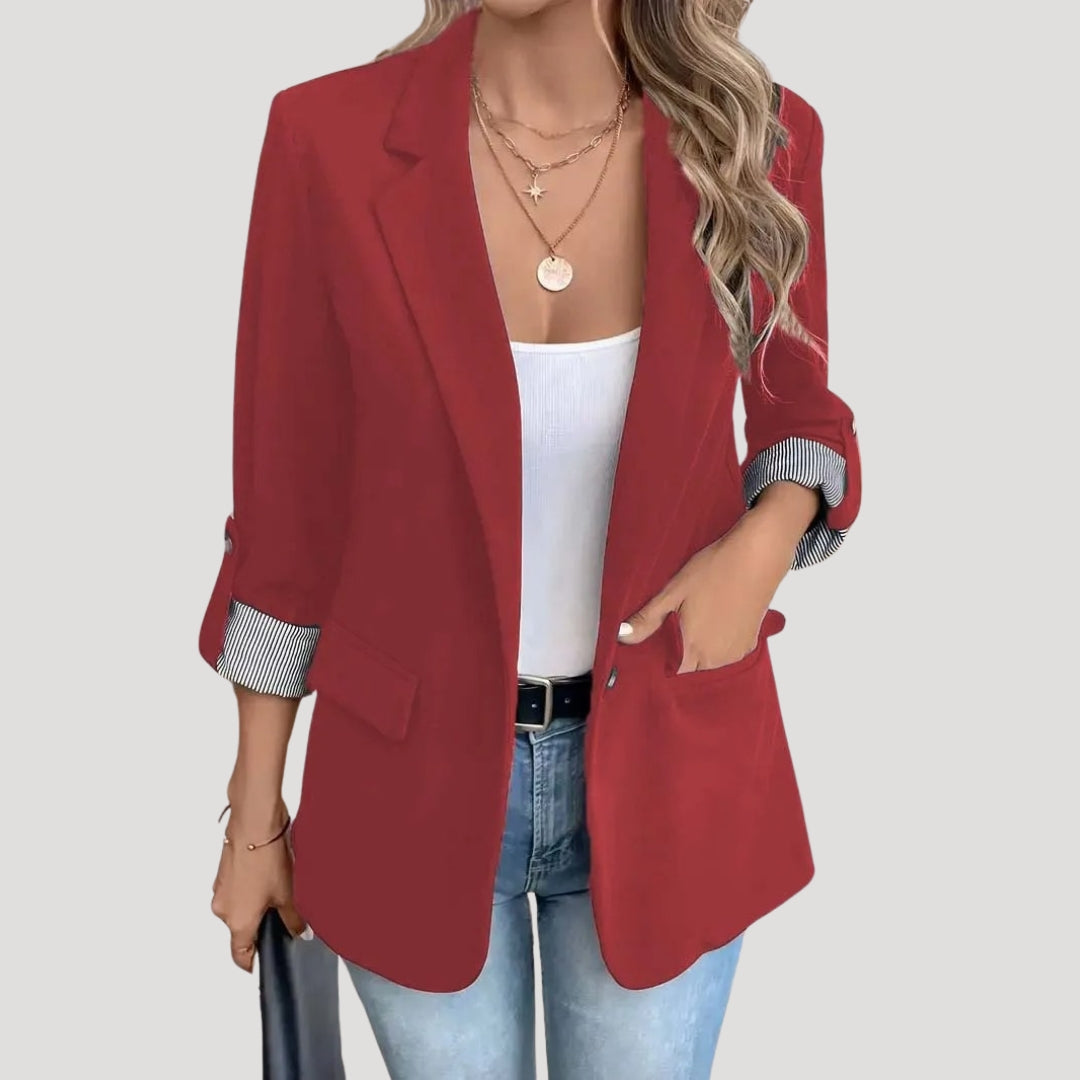 Women's Blazer – Single Button, Roll Up Sleeves