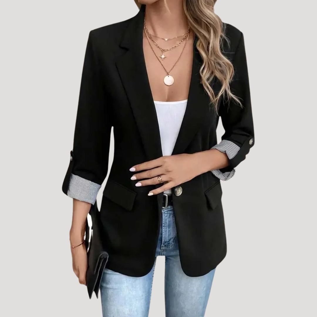 Women's Blazer – Single Button, Roll Up Sleeves