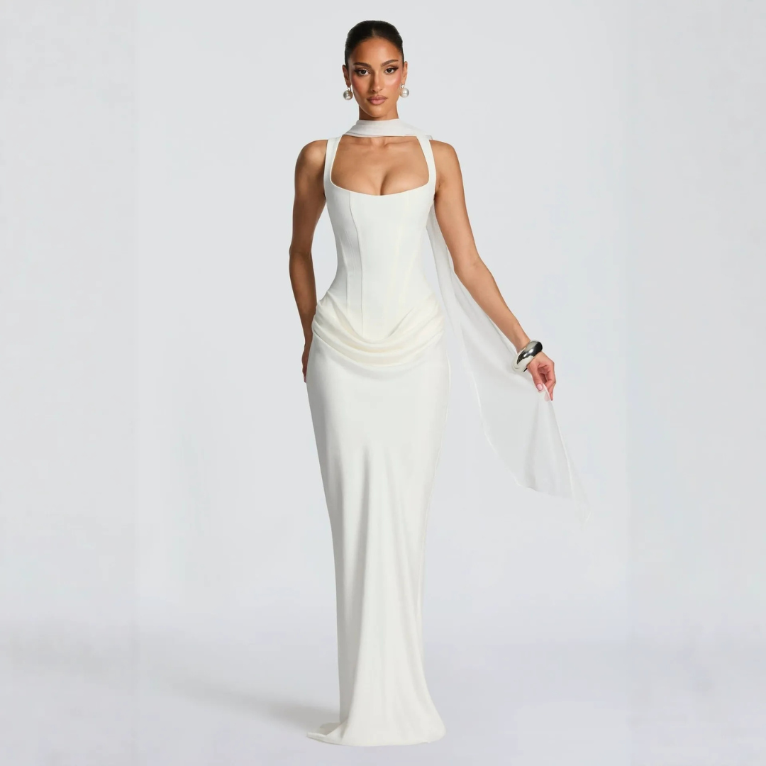 Elegant Square Neck Draped Maxi Dress for Evening Events 5