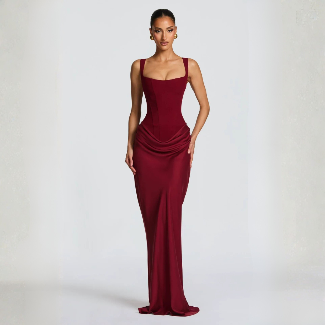 Elegant Square Neck Draped Maxi Dress for Evening Events 6