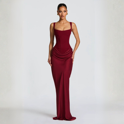 Elegant Square Neck Draped Maxi Dress for Evening Events 6