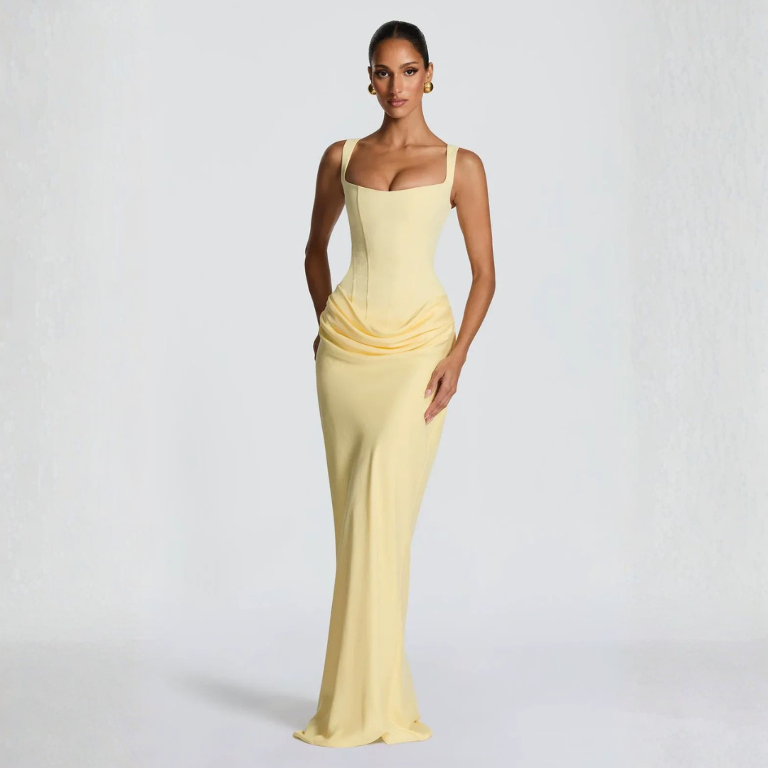 Elegant Square Neck Draped Maxi Dress for Evening Events 7