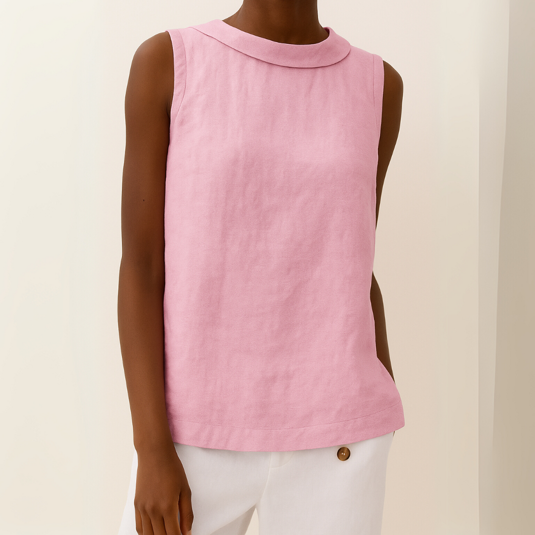 Elspeth | Women's Casual Sleeveless Linen Top Round Neck 6