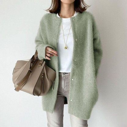 Women's Round Neck Snap Button Knit Cardigan