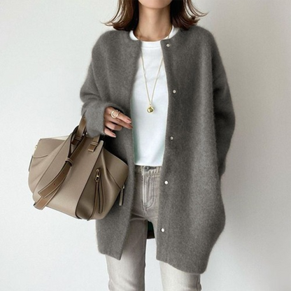 Women's Round Neck Snap Button Knit Cardigan
