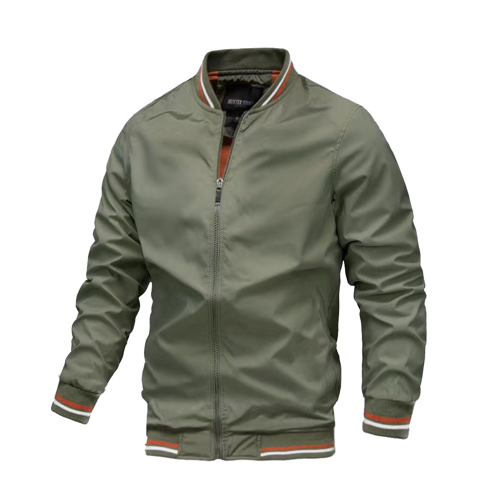 Men's Zip-Up Bomber Jacket with Ribbed Trim