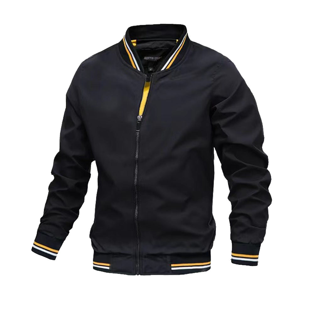 Men's Zip-Up Bomber Jacket with Ribbed Trim