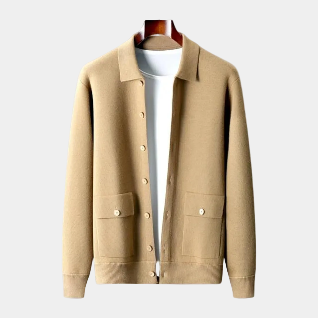 Men's Knit Cardigan – Collar, Flap Pockets