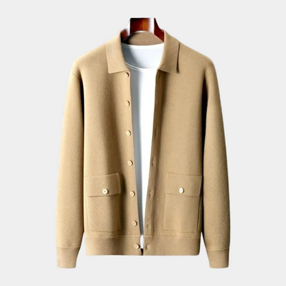 Men's Knit Cardigan – Collar, Flap Pockets