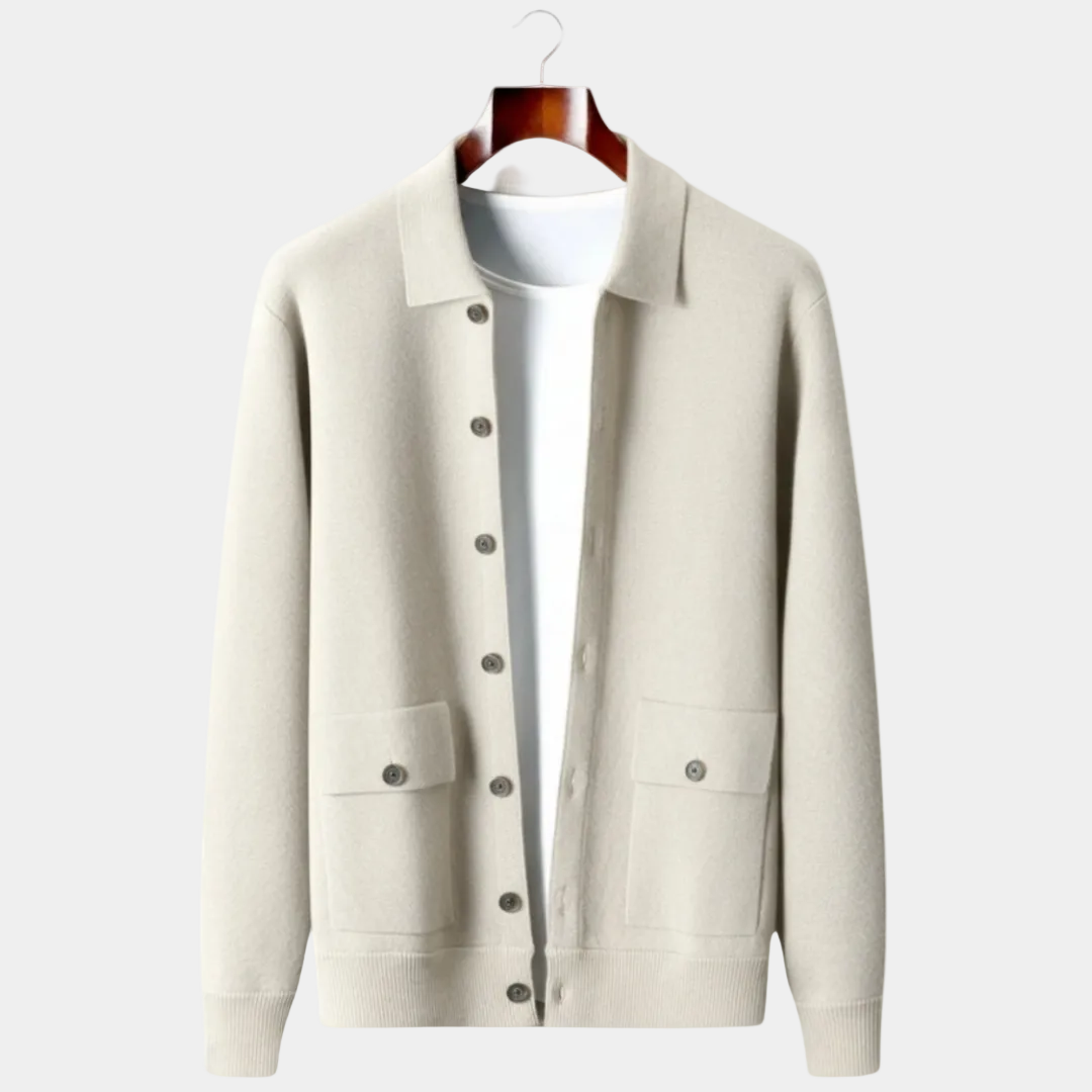 Men's Knit Cardigan – Collar, Flap Pockets