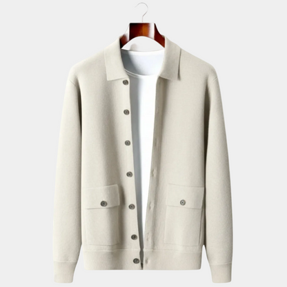 Men's Knit Cardigan – Collar, Flap Pockets
