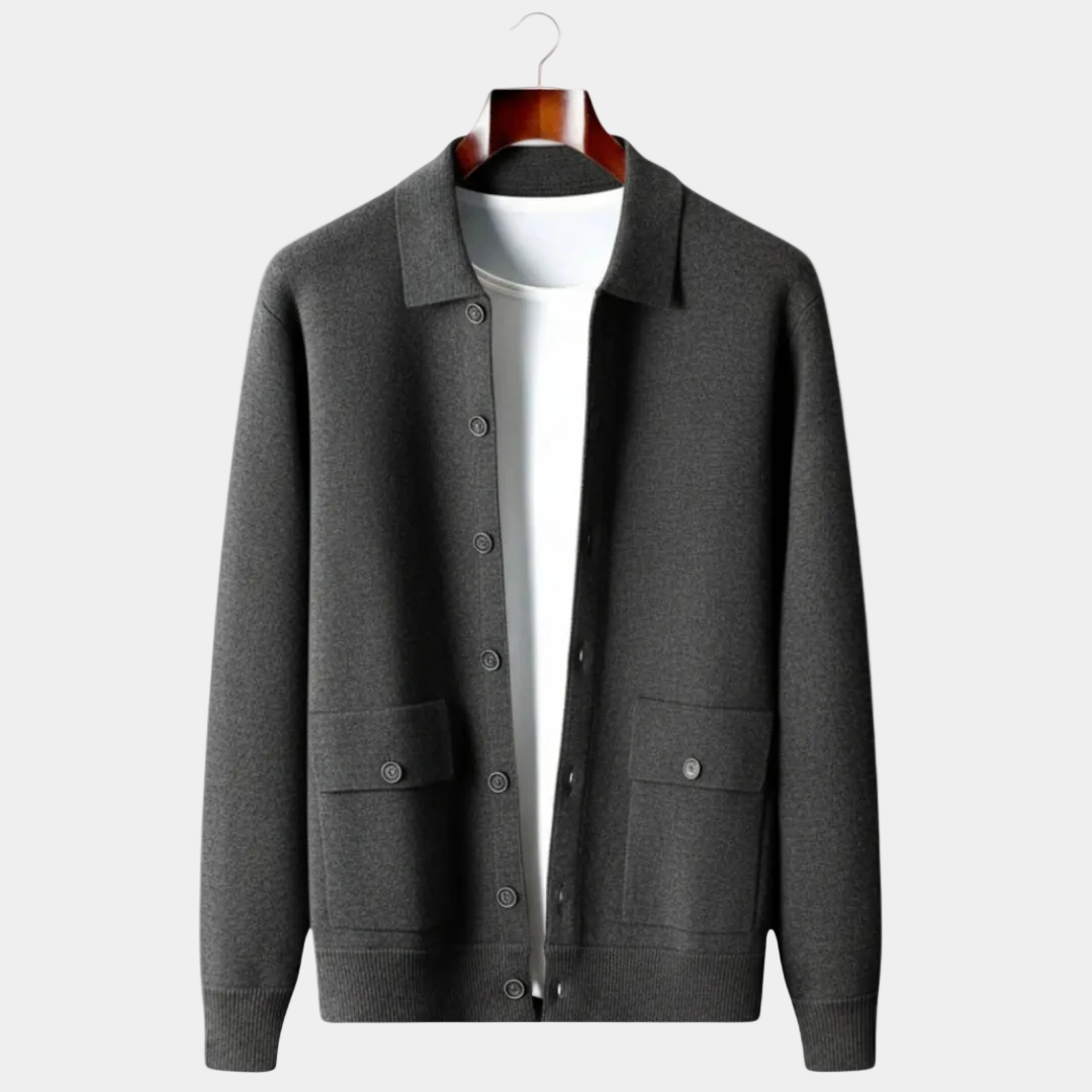 Men's Knit Cardigan – Collar, Flap Pockets
