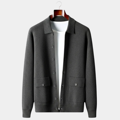 Men's Knit Cardigan – Collar, Flap Pockets